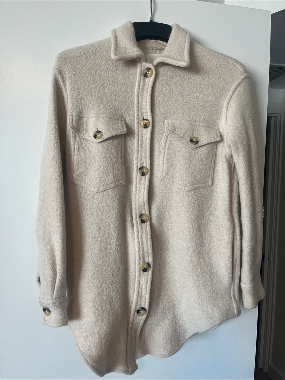 Wilfred Free Merino Wool Cream Button-Front Shacket